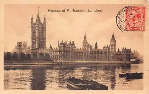 L138 Großbritannien 1921 House of Parliament Big Ben Boat London Vintage Postkarte