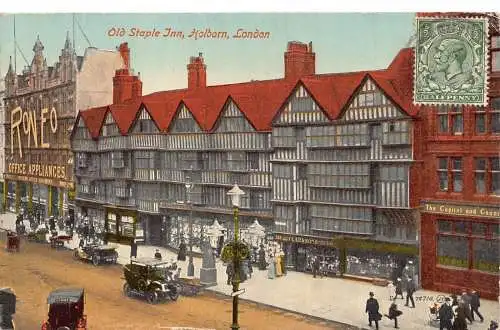 L138 Großbritannien 1921 London Old Staple Inn Holborn Roneo Cars Postkarte