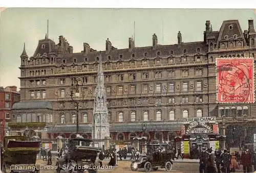 L138 Großbritannien 1921 Charring Cross Station Cars London Vintage Postkarte