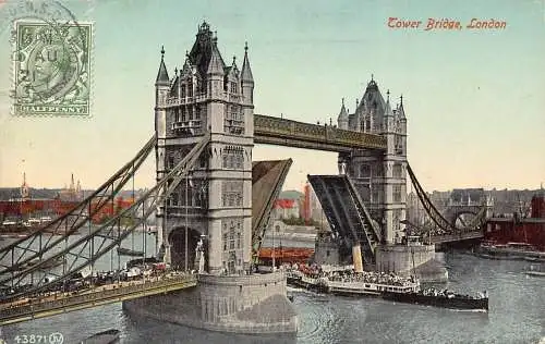 L138 Großbritannien 1921 London Tower Bridge Dampfschiffe Vintage Postkarte