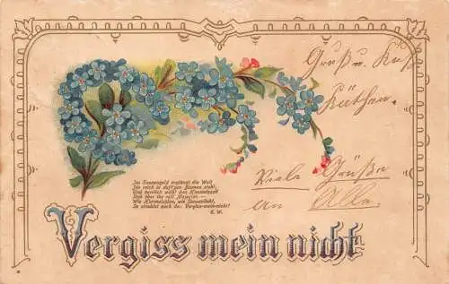 A061 Grüße 1907 Vergissmeinnicht Blumen Gedicht Vintage Postkarte