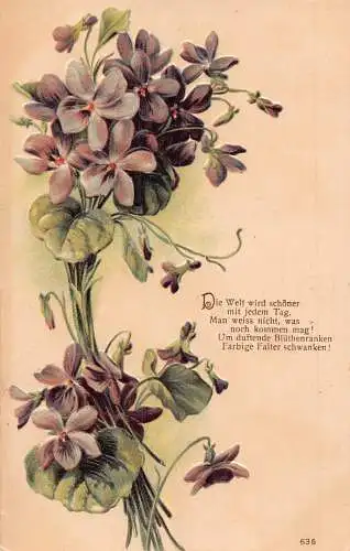 Frühlingsgrüße Violette Blumen Prägepostkarte