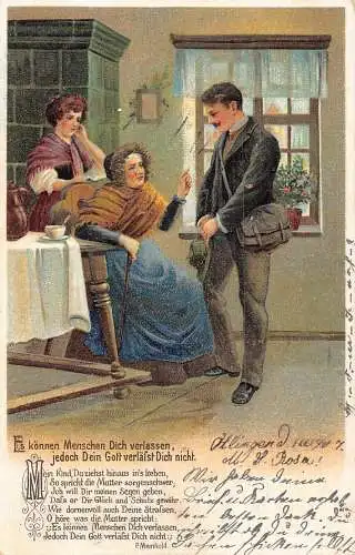 Kunst 1907 Oma segnet Mann vor Reise geprägte Postkarte