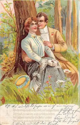 Liebe und Romantik 1905 Paar umarmt nahe Baum Gedicht geprägte Postkarte
