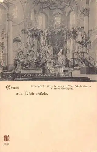 L166 Deutschland Gruss aus Lichtenfels Altar Kirche Heiligtum Innenraum Vintage Postkarte