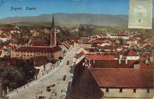 A065 Kroatien 1916 1. Weltkrieg Zagreb Kaptol Straße Panoramablick Vintage Postkarte