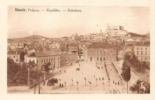 Kroatien Sibenik Kazaliste Sokolana Platz Vintage Postkarte