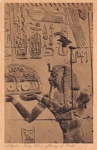 L177 Ägypten Abydos Tempel König Seti I Opfergabe an Götter Skulptur Vintage Postkarte