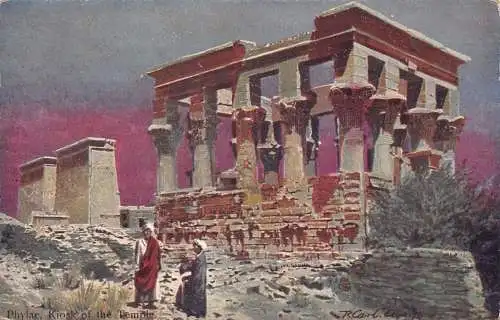 L280 Ägypten Künstlerkarte signiert R Carl Phylae Kiosk des Tempels Touristen Postkarte