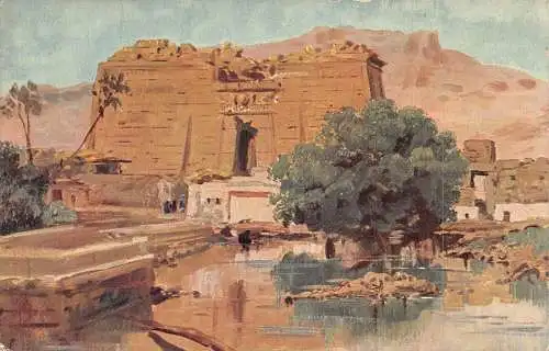 L280 Ägypten Künstlerkarte Nubien Kalabsche Tempel Vintage Postkarte