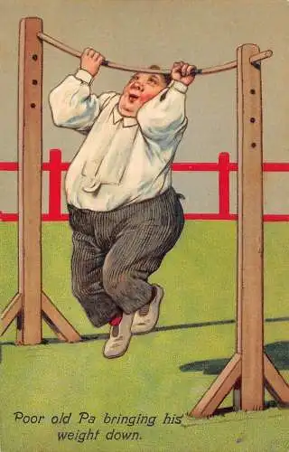 L028 Fatman Sport Humor britisch geprägt Vintage Postkarte