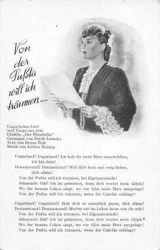 Elegante Frau Ich möchte von Pussta Ungarisches Lied träumen Vintage Postkarte
