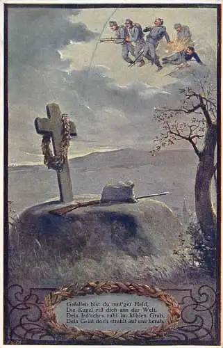 Grab der gefallenen Soldaten Kriegsszene Kreuz Gewehr Vintage Postkarte