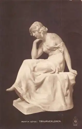 Marmor Skulptur 1916 Traumverloren Martin Goetze Frau Kleid 1. Weltkrieg Feld Postkarte