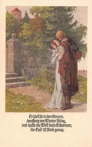 Paar umarmt zärtlich Gedicht Romantik Vintage Postkarte