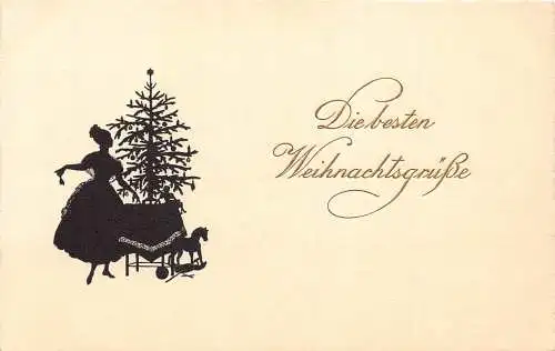 L363 Weihnachtsgrüße Silhouette Baum Spielzeug Vintage Postkarte