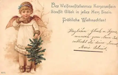 L363 Weihnachtsgrüße 1908 Cherub Tree Vintage Postkarte