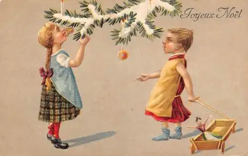 L363 Weihnachtsgrüße 1909 Kinder Spielzeug geprägt Vintage Postkarte