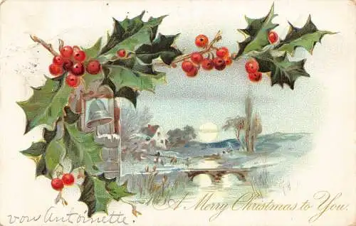 L363 Weihnachtsgrüße 1906 Heilige Baumglocke Litho Vintage Postkarte