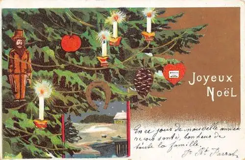 L363 Weihnachtsgrüße 1907 Baumkerzen Hufeisen Vintage Postkarte