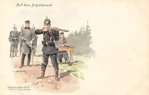 L059 Germany Aiming Shooting Training Becker signed Litho Vintage Postkarte