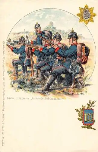 L057 Deutschland Sächsische Infanterie Soldaten Uniformen signiert Litho Vintage Postkarte