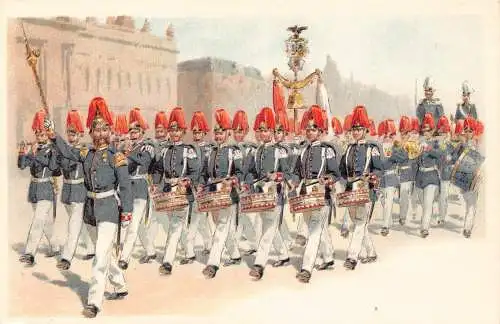 L055 Deutschland Kaiserliches Heer Infanterie Trommler Uniformen Litho Vintage Postkarte