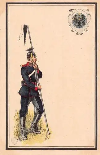 L057 Deutschland Kaiserliches Heer Lancer Soldat Uniform Litho Vintage Postkarte