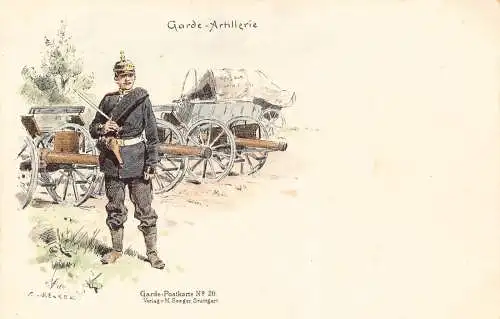 L059 Deutschland Artillerie Garde Kanonen Becker signiert Litho Vintage Postkarte