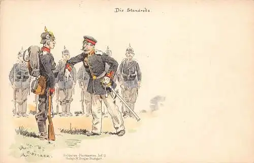 L059 Deutschland Die Rede Soldaten Uniformen Becker signiert Litho Vintage Postkarte