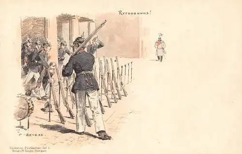 L059 Deutschland Militär Ausbildung Becker signiert Litho Vintage Postkarte