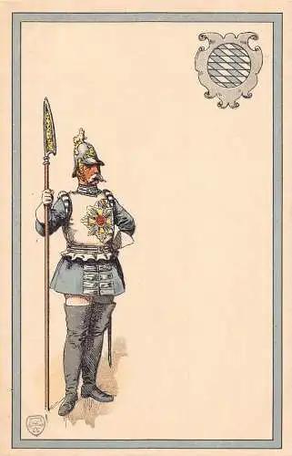 L057 Deutschland Bayern Lancer Parade Uniform Litho Vintage Postkarte