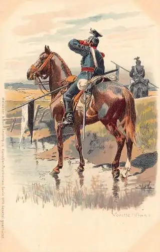 L057 Deutschland Ulan Reiten signiert Litho Vintage Postkarte
