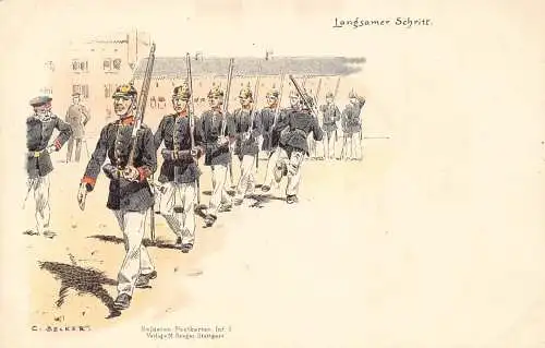 L059 Deutschland Infanterie Ausbildung Soldaten Uniformen signiert Litho Vintage Postkarte