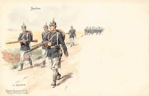 L059 Deutschland Infanterie Marsch Becker signiert Litho Vintage Postkarte
