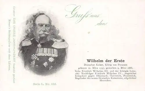 L415 Deutsches Königtum Adel Kaiser Wilhelm I Vintage Postkarte