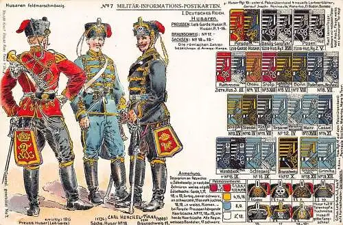 L055 Deutschland Kaiserliche Armee Husaren Uniformen Litho Vintage Postkarte