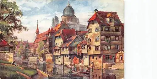 A204 Deutschland 1910 Nürnberger Boot auf Kanalbrücke Vintage Postkarte