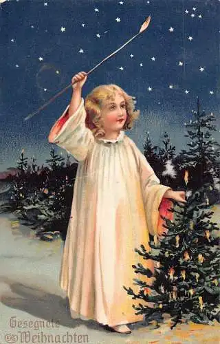 L365 Weihnachtsgrüße Engel zündet die Kerzen an Vintage Postkarte