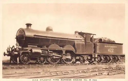 L372 Dampflokomotive Atlantic Type Express Engine Vintage Postkarte