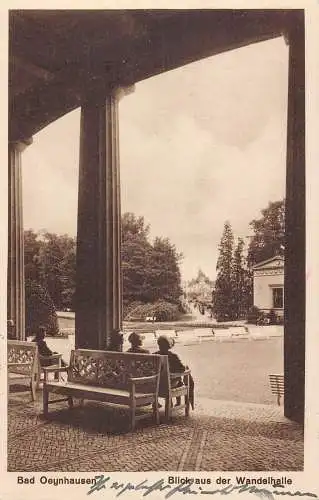 Deutschland Bad Oeynhausen Blick aus Wandelhalle Bank Vintage Postkarte