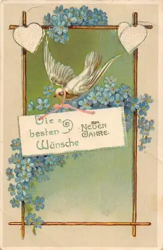 L375 Neujahrsgrüße 1911 Weiße Taube Blumen Glück Vintage Postkarte