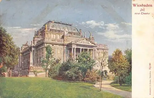 A142 Deutschland Wiesbaden Neues Theater Vintage Postkarte