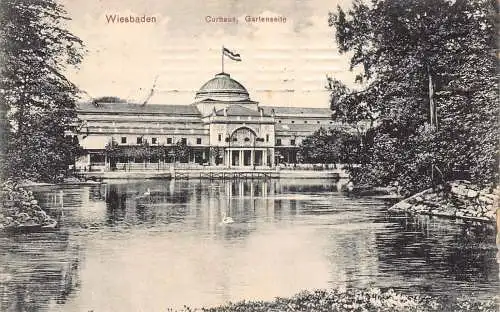A142 Deutschland 1909 Wiesbaden Kurhaus Gartenseite Blick See Vintage Postkarte