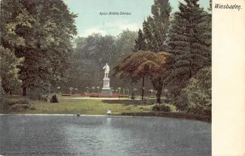A142 Deutschland Wiesbaden Kaiser Wilhelm Denkmal Pont Bäume Vintage Postkarte
