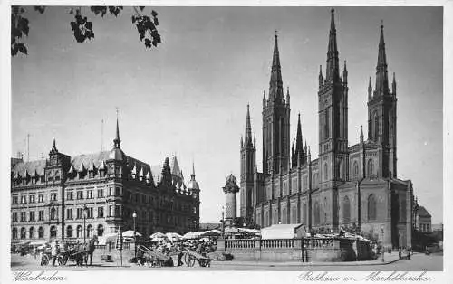 A141 Deutschland Wiesbaden Rathaus Rathaus Marktkirche Kirche Vintage Postkarte