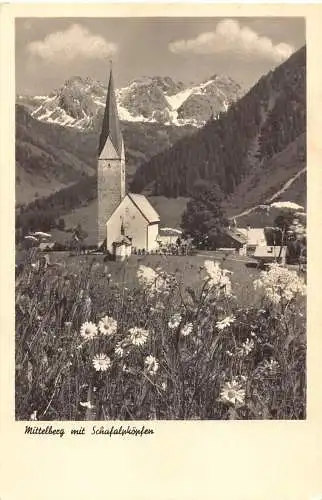 L212 Deutschland 1951 Mittelberg mit Schafalpkoepfen Blumen Kirche Vintage Postkarte