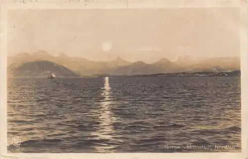 Norwegen 1924 Nordland Midnatsol Sonnenuntergang Meer Vintage Postkarte