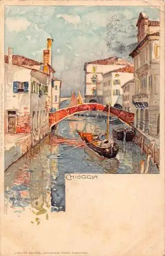 Italien Kunst Chioggia von Manuele Wielandt Boot Chromo Litho Vintage Postkarte
