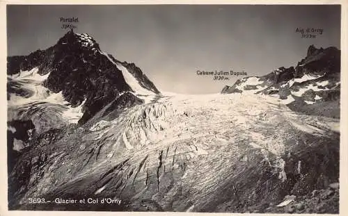 Schweiz Glacier et Col d'Orny Portalet Cabane Julien Hütte Berg Postkarte